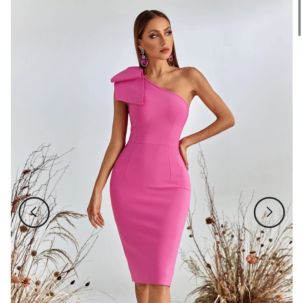 Bella Barnett Emalina One Shoulder Midi Cocktail Dress Pink Small
